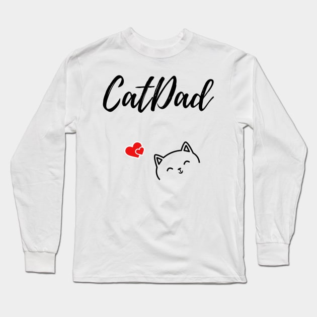 Catdad design with cute cat and hearts Long Sleeve T-Shirt by KJ PhotoWorks & Design